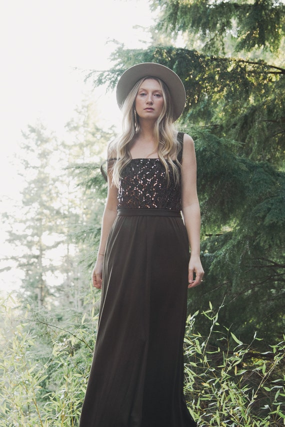 1970s Black Fringe Maxi Dress by Joy Stevens | XS/S