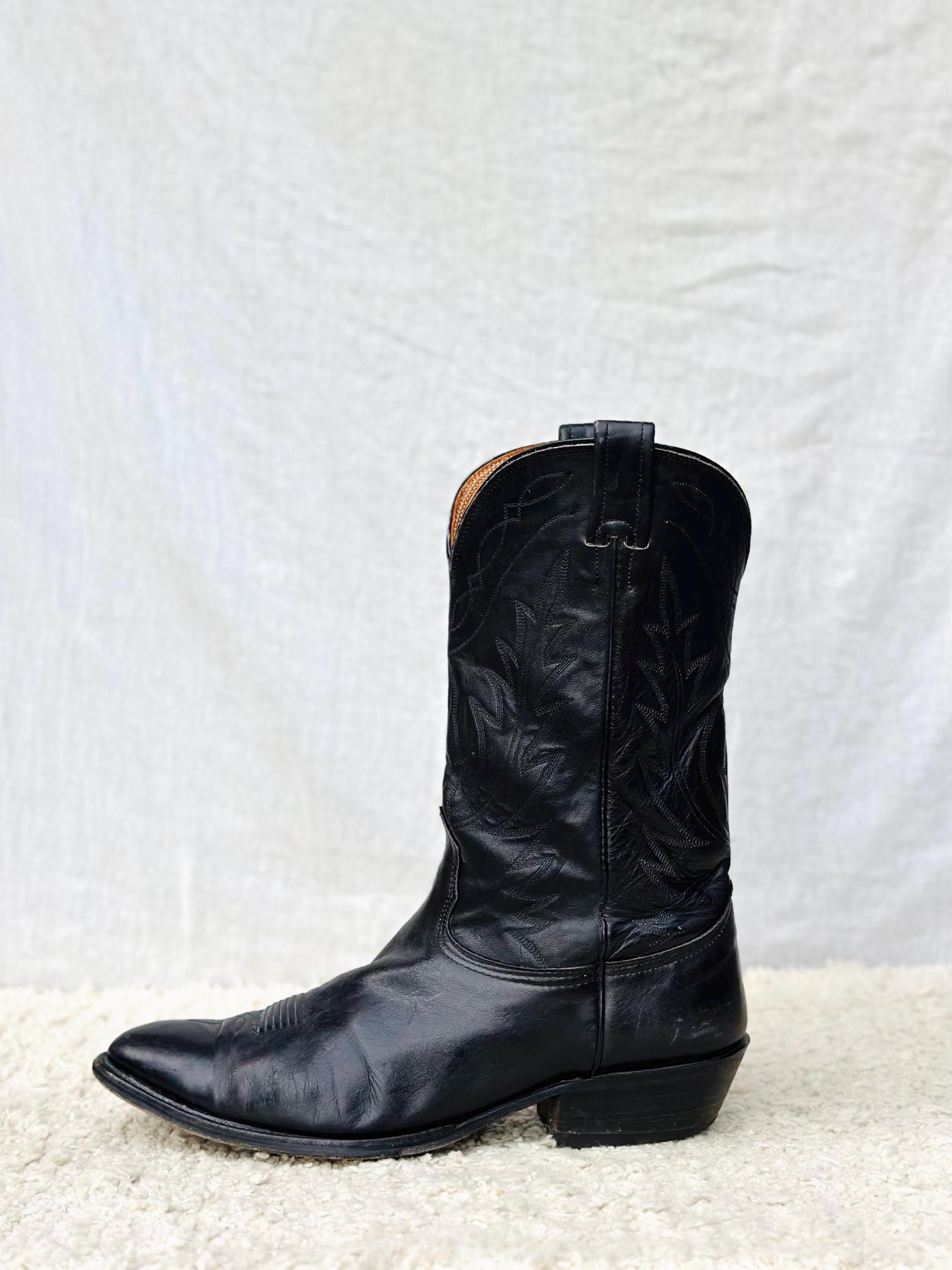 Nocona Vtg Pointed Toe Western Cowboy Boots Mens sz 9 D Black Colorful Stitching Nocona Vintage Pointed Toe Western Cowboy Boots Mens 9.5 E  main image 3