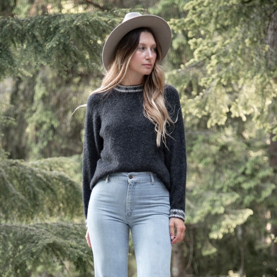 Soft Fair Isle Sweater, Grey Alpaca Sweater, Vinta