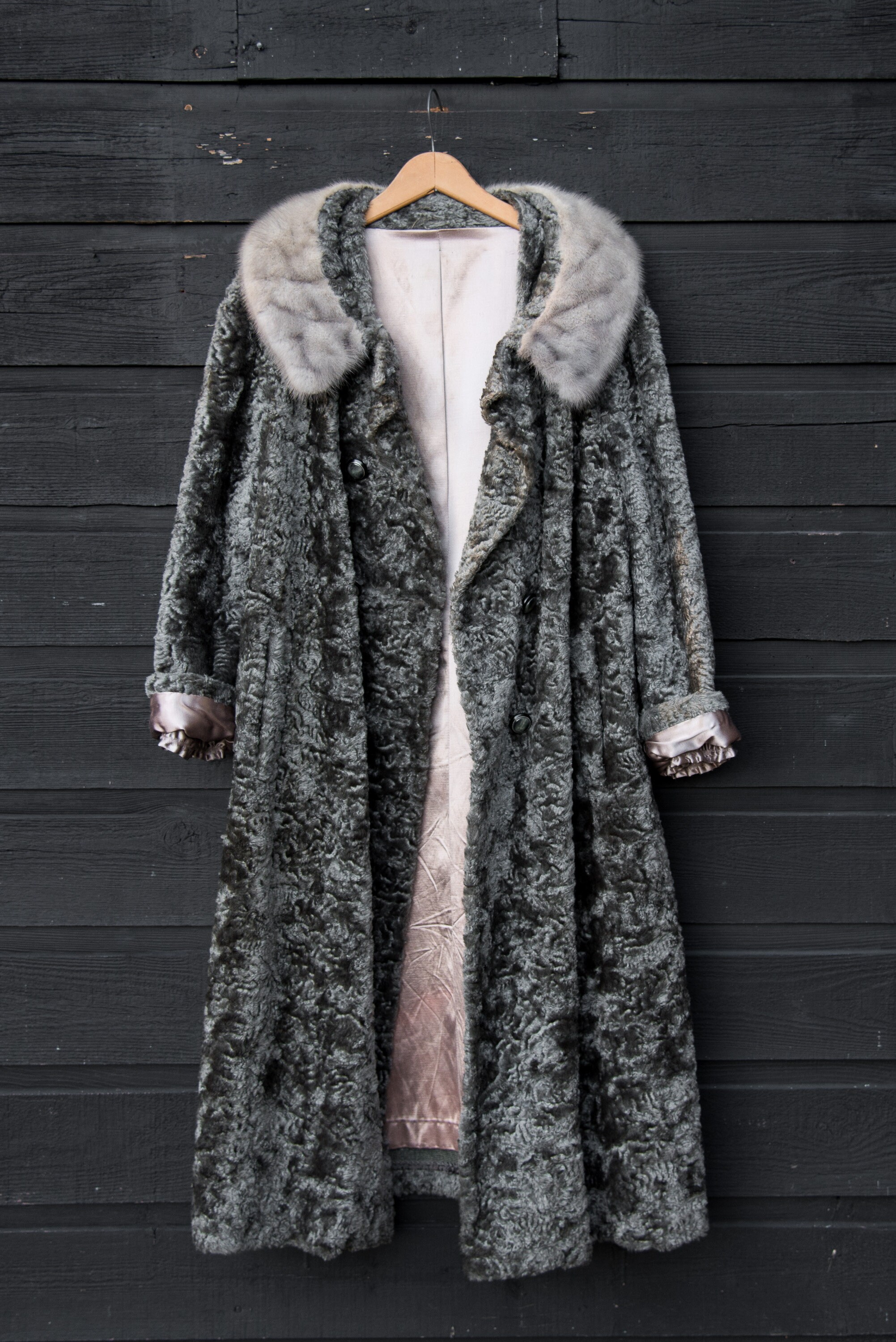 60's FAUX Fur Coat W/ Real Mink Collar, Sterling Stall