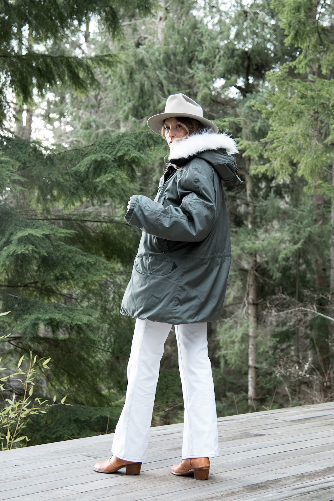 70s Vintage Parka Coat, Cold Weather Fur Hood Parka N-3B