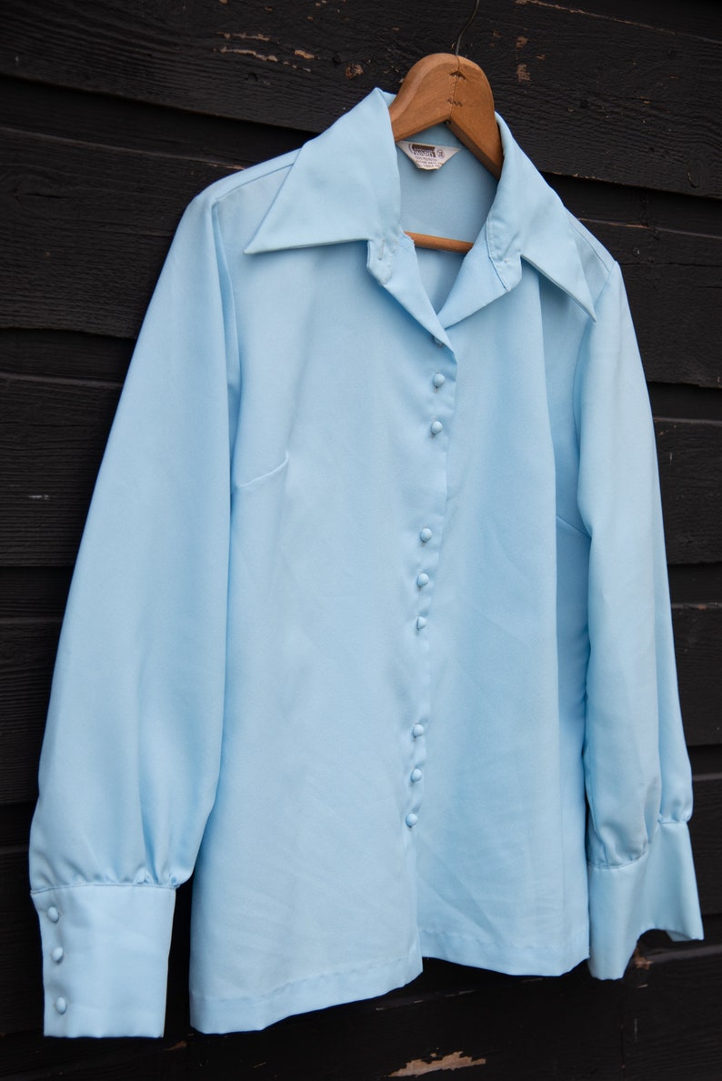 Baby Blue 70s Montgomery Ward Pointy Collar Blouse image 8