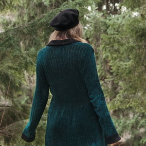 90's Emerald Chenille Sweater Dress Carol Wang Collared Long Sleeve Button Front Mini Dress image 4