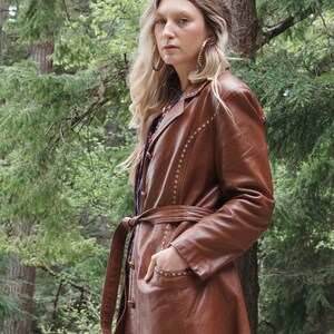 70's Whip Stitched Leather Jacket Buttery Soft Groovy 70s Leather Trench Coat image 7