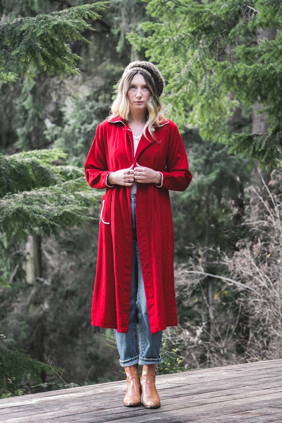 40's Vintage Wool Coat | Red + White Holiday Dust… - image 2