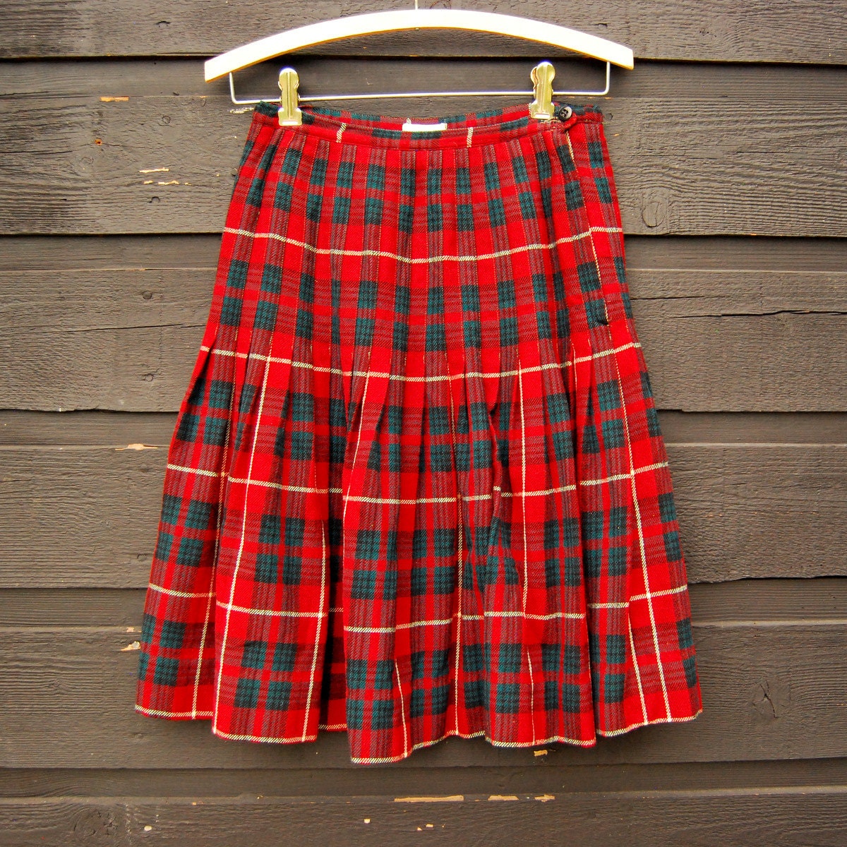 Vintage 50s Tartan Skirt Small 24 25 Waist Red Green Plaid | Etsy