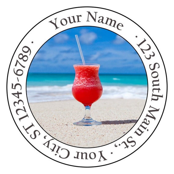 Beach Margarita Return Address Labels Vacation Ocean Sea and Drinks 60 Labels 