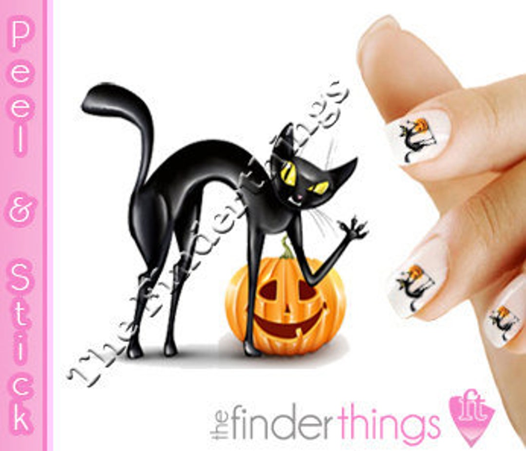 Black Cat Nail Decals/stickers peel and Stick HAL104 Etsy