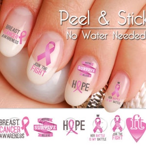 Breast Cancer Nail Art Stickers Pink Ribbon Nail Decals Breast Cancer  Awareness Day Nail Supplies 3D Self-Adhesive Nail Decoration with Heart  Faith