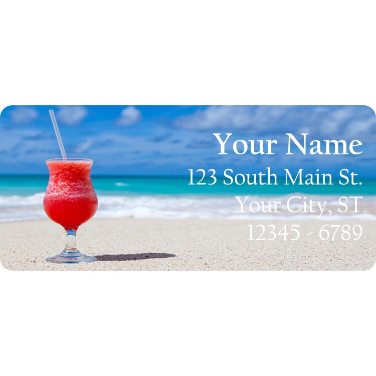 Beach Margarita Return Address Labels Vacation Ocean Sea and Drinks 60 Labels 