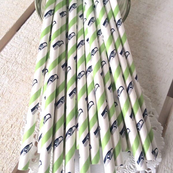 Seattle Seahawks Party Supplies | Paper Straws, Seahawks, Birthday, NFL, Football, Green, Blue, Seahawks theme, Paper Straws, Tailgating