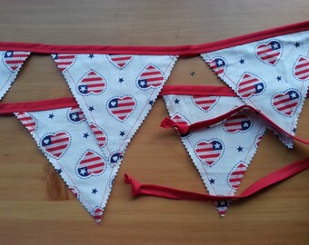 Independence Day Patriotic Banner, 4th of July Bunting, Citizenship Party, Heart Flag Garland, Photo Prop, Vintage Valentine Fabric