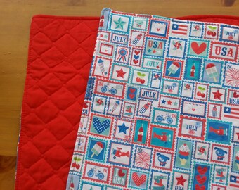Clearance!! July 4th/Patriotic Placemats, Independence Day, Kid/Child sized, Riley Blake "Star Spangled" fabric,  Red Quilted