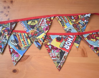 Marvel Superhero Banner/Bunting, Avengers Retro Comic Book Fabric, Birthday Party Decoration, Room Decor, Superhero Party, Photo Prop