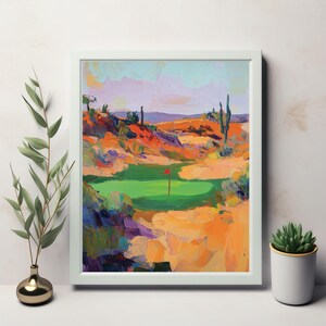 Verdes alrededor del mundo El desierto - Arte abstracto del golf en el desierto de Arizona - Arte mural de descarga instantánea