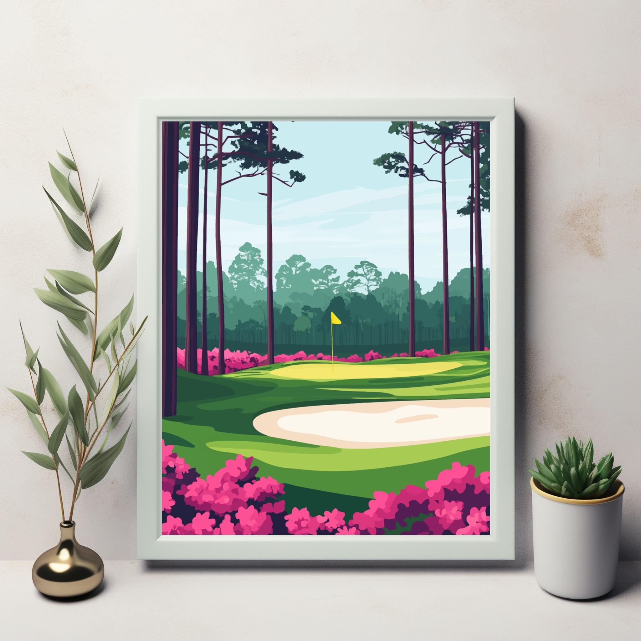 ルーズタイプ☆ANEW GOLF☆W TAPE ARTWORK Augusta Azalea Golf Course Print: Spring Fairways Wall Art