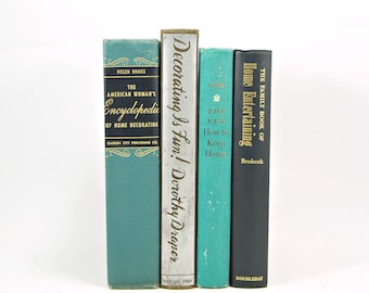 Teal Green Antique Decorative Books, Home decorating Old Book Set, Female Book Gift, Entertaining Book Decor, Book Collection, Centerpiece