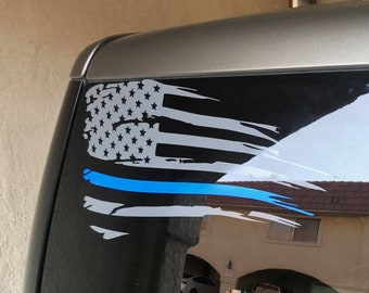 American Flag Blue Line Custom  Vinyl Decal Sticker - Choose your Color & Size - Thin Blue Line, Police Support, Law Enforcement