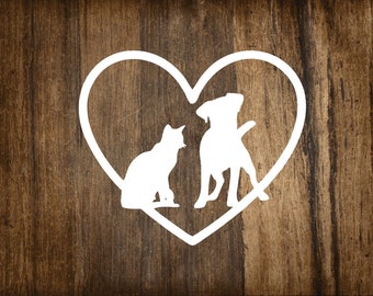 Vinyl Decal - Jack Russell and Cat Silhouette Heart v1 Dog Breed - Choose your Color and Size - DIY Tumbler Decal - Car Decal - Laptop Decal