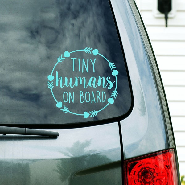 Tiny Humans On Board Circle Custom Vinyl Decal Sticker - Choose your Color and Size - Mom Car Decal - Minivan Decal - Momma Bear - Mama Bear