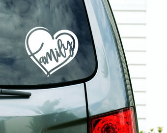 Family Heart Custom Vinyl Decal Sticker - Choose your Color and Size - Mom Car Decal - Tumbler Decal - Car Window Decal - Laptop Decal
