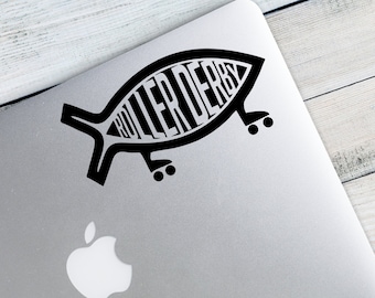 Roller Derby Fish Custom Vinyl Decal Sticker - Choose your Color and Size - Roller Skates - Roller Derby Gift - Roller Derby Helmet Decal
