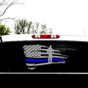 American Flag Blue Line with Officer Silhouette Custom Vinyl Decal Sticker - Choose Color & Size - Police Support, Back the blue