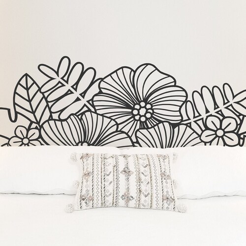 Floral Headboard Wall Decal Any Bed Size Headboard Decal Etsy