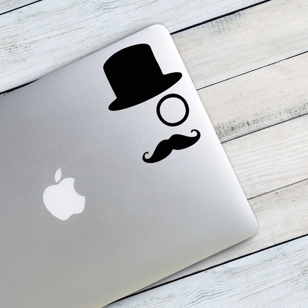 Tophat Monocle Mustache Custom Vinyl Decal Sticker - Choose your Color and Size - DIY Tumbler Decal - Fancy Decal - Moustache Decal