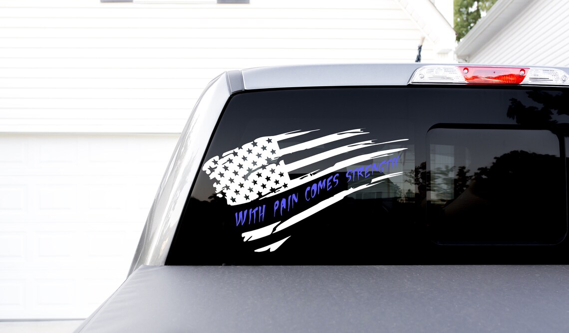 American Flag With Pain Comes Strength Blue Line Custom Vinyl | Etsy