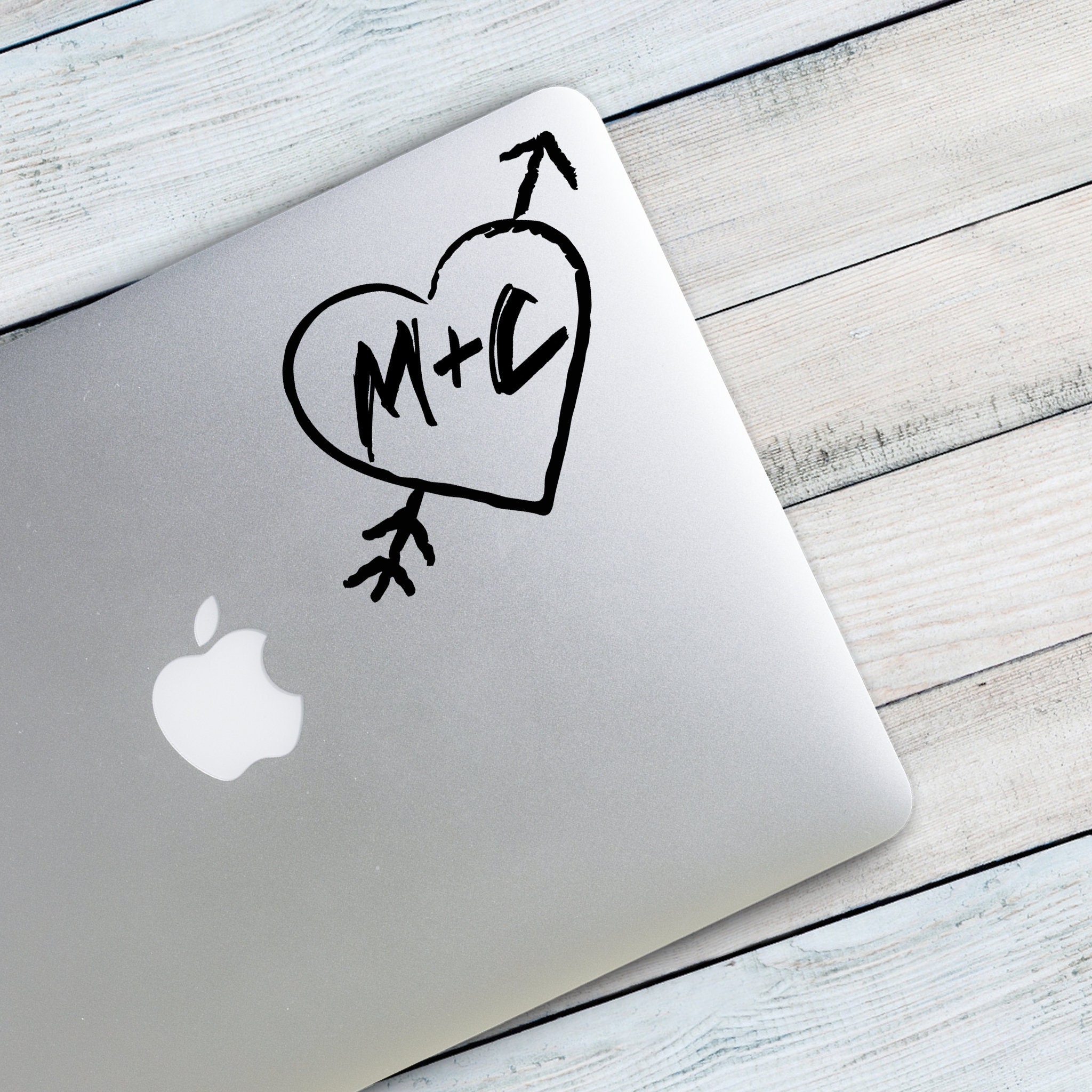 Carved Tree Heart with Custom Initials Vinyl Decal Sticker - Choose your Color and Size - Couple Monogram Decal - Wedding Monogram - Rustic