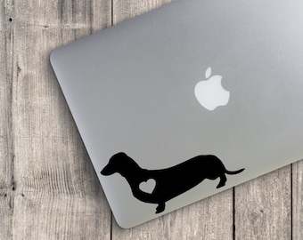 dachshund v2 vinyl decal with heart cutout, dachshund sticker, gift for dachshund lover, dog decal, tumbler decal, laptop decal
