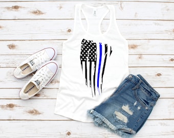 Mothers Day Tank Back The Blue Tank Police Wife Tank Top Thin Blue Line Tank Support The Police Tank Support Law Enforcement Tank