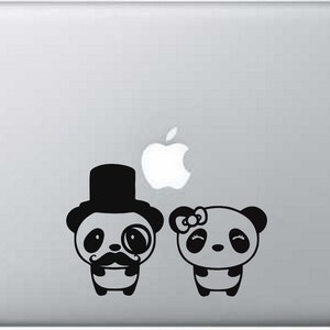 Vinyl Decal - Tophat Panda and Girl Panda Custom Vinyl Decal Sticker - Choose your Color and Size - Wedding Decal - Laptop Decal - Car Decal