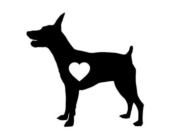 Pinscher en miniatura v2 con Heart Dog Breed Silhouette Custom Die Cut Vinyl Decal Sticker - Elija su color y tamaño - Min Pin Decal