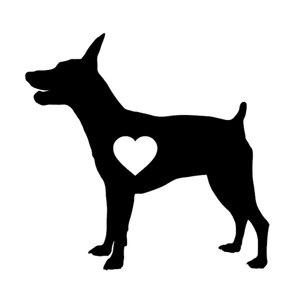 Miniature Pinscher v2 with Heart Dog Breed Silhouette Custom Die Cut Vinyl Decal Sticker - Choose your Color and Size - Min Pin Decal