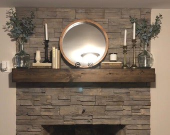 Repisa de chimenea rústica lisa de 5,5" de grosor: repisa flotante de madera a medida con viga hueca