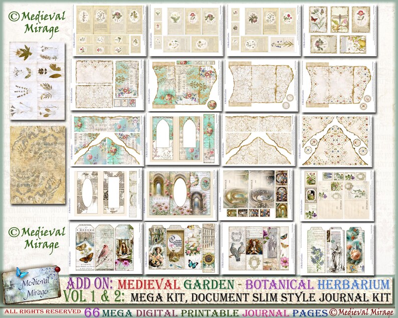 66 Digitals. ADD on for Vol 1 & 2 MEDIEVAL GARDEN Botanical, Herbarium