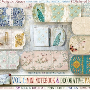 52 Digitals: Vol 1 Mini Notebook & Decorative Papers. Based on Antique to Vintage textile patterns.