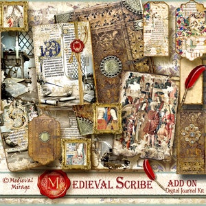 MEDIEVAL SCRIBE Add on for Vol 1 & 2 of the SCRIBE Collection/ Digital Junk Journal kit, Gothic, old book cover. Manuscript. Grunge, rustic.