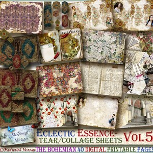 Vol 5-ECLECTIC ESSENCE-The Boho- Tear/Collage sheets: 40 digital decorative, journal printables, ornemental, marocain, éléments inclus