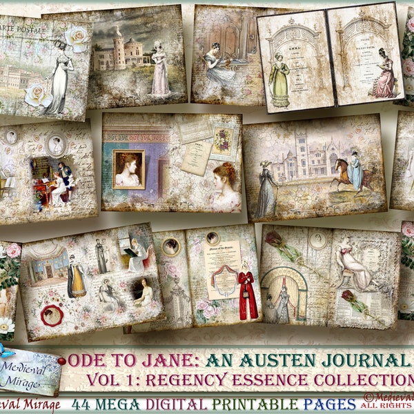 Vol 1: Ode to Jane (Austen). Nostalgic Essence Collection. Regency inspired. Digital printable decorative pages. Junk Journal Kit. Romantic.