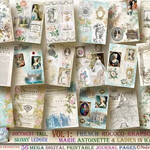 51 Digitals. Vol 1: TALL, Document style-French Rococo Rhapsody. MARIE ANTOINETTE & her Ladies-in-Waiting. Mega Journal Kit Decorative Pages