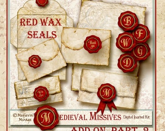 ADD On Part 2 MEDIEVAL MISSIVES-Digital Journal Kit. Wax Seals. 32 printables. Historical Renaissance, Regency, Baroque, Wedding invitations