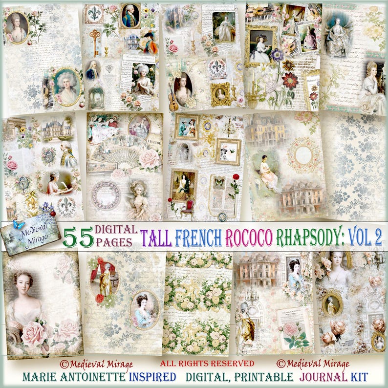 French Rococo Rhapsody Tall. Vol 2. Document Style Junk Journal Kit ...