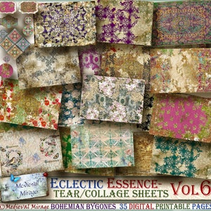 Vol 6-ECLECTIC ESSENCE-Boho Bygones- Fogli a strappo/collage: 35 riviste decorative digitali stampabili, persiano, marocchino, elementi inclusi