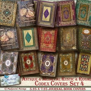 Set 4 Rustic & Regal- Antique Medieval Codex Covers. 5.25in x 7.25in. 39 Printables. Digital Journal Book Covers, Spine Kit. Regentschap Barok