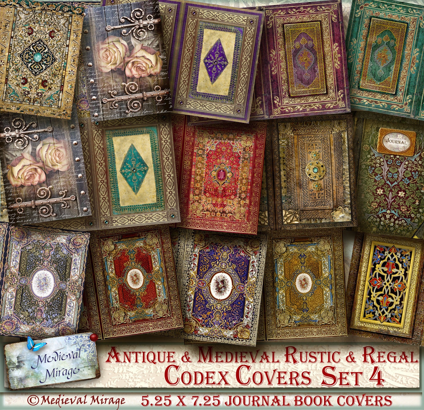 Set 4 Rustic & Regal Antique Medieval Codex Covers.  x - Etsy España