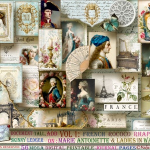 56 Digitals. Add on for Tall Vol 1: FRENCH Rococo Rhapsody MARIE ANTOINETTE & her Ladies-in-Waiting. Document style Journal Decorative Kit