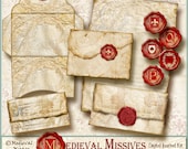 MEDIEVAL MISSIVES Digital Journal kit. Printable wax seals. Parchment. Coffee dyed/stain. Regency, baroque letter paper. Wedding invitations